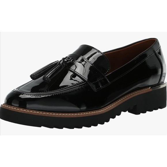 Franco Sarto L-CAROLYNN womens Loafer Flat Black Patent NEW Size 8W - Picture 1 of 8
